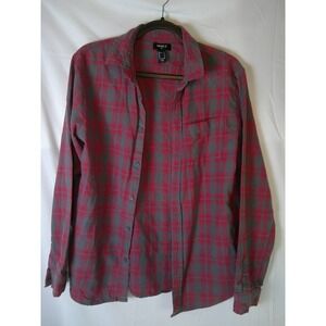 FOREVER 21 MEN Plaid Flannel Long Sleeve‎ Button Down Shirt Red Gray Size L